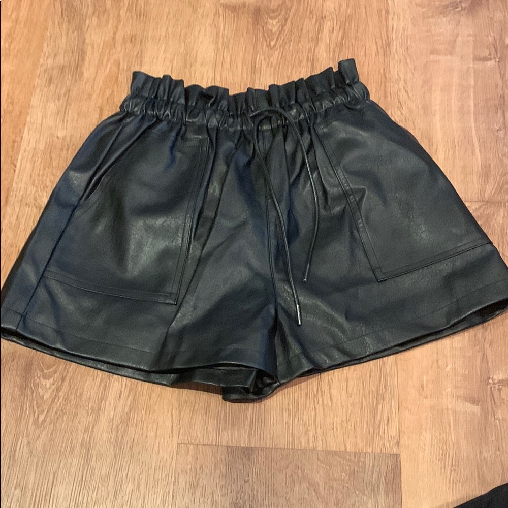 Black Faux Leather Women's Shorts